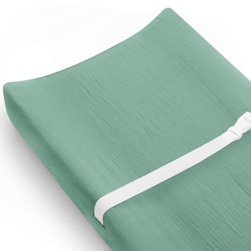 Changing Pad Cover for Baby Girls Boys, Muslin Changing Table Pad Covers with Boho Style, Neutral Color Soft and Breathable (Roman Green, Changing Pad Cover 32x16in)