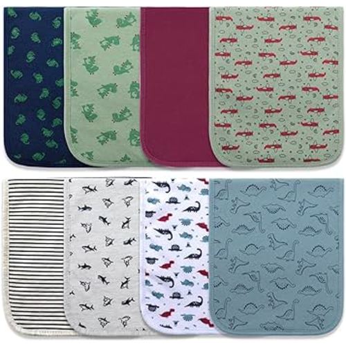 Hakochia Burp Cloths for Baby Boy & Girl Organic Cotton Large Unisex Burp Clothes Extra Absorbent Soft Neutral Burping Rags Spit Up Cloth Sets for Newborns 8 Pack (D)