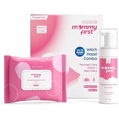 Mommy First® Probiotic Witch Hazel Postpartum Foam & Perineal Cooling Liners – Alcohol-Free Postpartum & Perianal Soothing Care – 24 Full-Length Liners + 5oz Foam