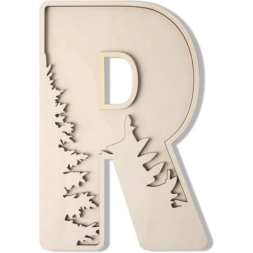 Woodland Layered Wooden Letters 12 Inch, Boho Large Wooden Name Signs for Nursery Big Paintable Wooden Letter R Cutout Wood Forest Letters Alphabet for Wall Decor Baby Name Kids Room Wall Art