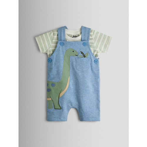 Blue Dino 2-Piece Appliqué Dungarees & T-Shirt Set