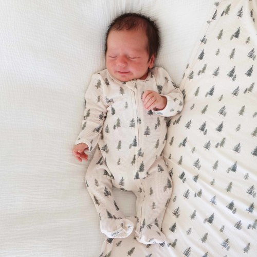 Evergreen Bamboo Waffle Zipper Footie