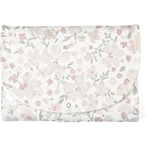 Makemake Organics Organic Portable Changing Pad GOTS Certified Organic Cotton Fill Portable Diaper Changing Mat Diaper Clutch Changing Station Kit Compact Travel Pad (33"x34", Blossom)