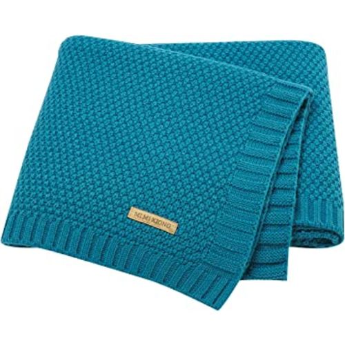 mimixiong Baby Blanket Knit Toddler Blankets for Boys and Girls Blue Green 30 x 40 inches