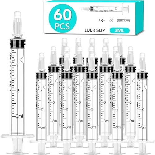 60 PCS 3ml Syringes with Cap for Liquid, Oral Syringe without Needle for Medicine Dropper, Colostrum Collect, Feeding Pets, Liquid Measuring, Individually Sealed, Luer Slip
