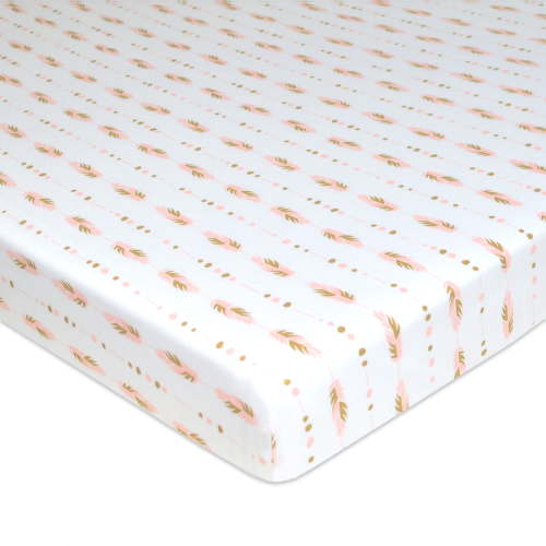 American Baby Company 100% Natural Cotton Fitted Mini Crib Sheet 38" x 24" - Soft & Breathable Small Nesting Portable Crib Sheet, Fits Pack N Play Mattresses, Sparkle Gold/Pink Fea, for Boys & Girls