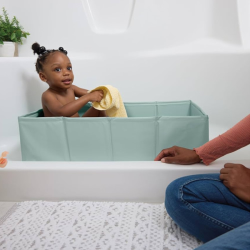 Ingenuity Tuckaway Toddler Folding Tub, Converts Shower to Tub, Folds to Store, Easy to Clean, No Assembly Required, Portable Baby Bathtub for Travel, 12M-5Y