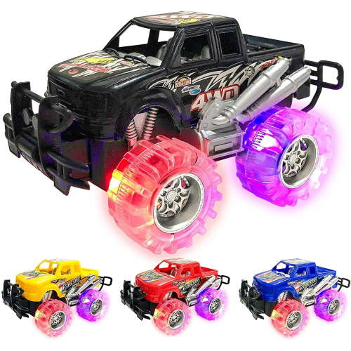 ArtCreativity Light-Up Monster Truck Set – 4 Mini Trucks with Flashing LED Tires, Kids Trucks for Toddlers & Boys Ages 3+