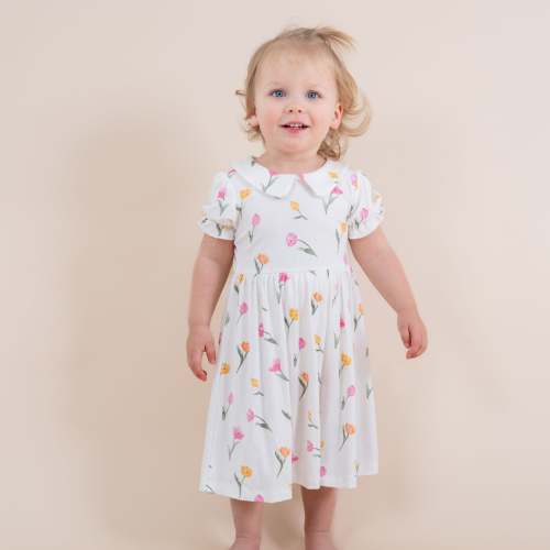 Peter Pan Collar Bodysuit Dress in Tulip
