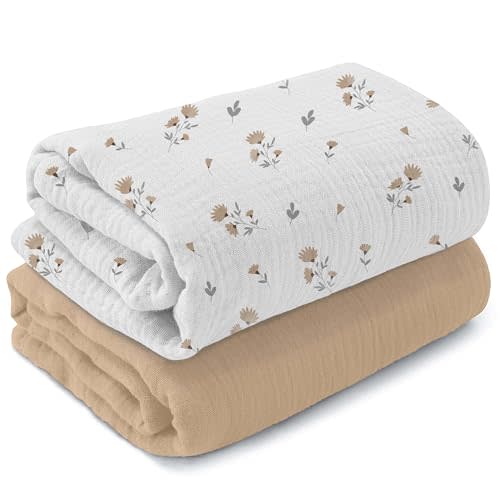 MiFlor Muslin Swaddle Blankets 2 Pack – 47" x 47" Soft & Breathable Muslin Baby Blanket for Newborns, Large Swaddle Blanket for Sleeping, 100% Cotton, Multi-Use Baby Swaddling for Boys & Girls