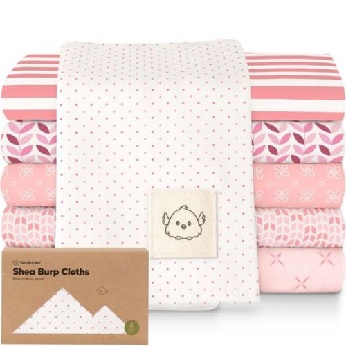 KeaBabies 6pk Shea Baby Burp Cloths for Baby Boys and Girls, 100% Organic Cotton Burping Cloths for Babies, Newborn (Blush)