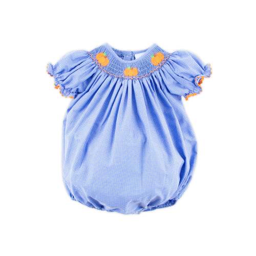Cluster Pumpkin Smocked Royal Windowpane Bubble