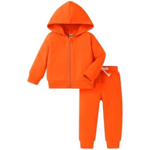Happy Town Baby Clothes for Girls Boy Solid Color Zipper Hoodie and Sweatpants Outfits Fall Winter Toddler Sweatsuit