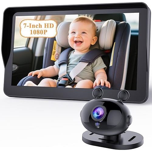 7-Inch Car Camera for Baby: AHD 1080P Display with Real-Time Monitoring - Clear Night Vision Easy Setup Carseat Camera for 0-3 Years Infants