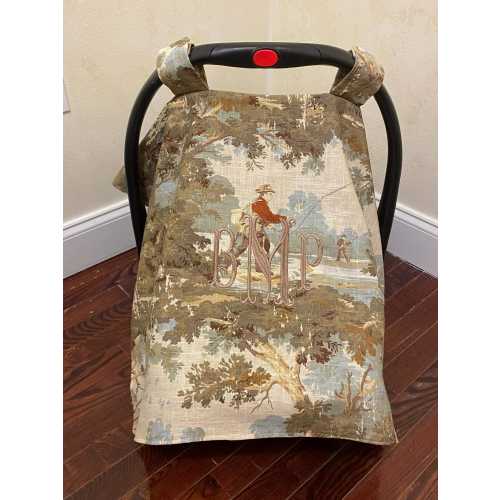 Fishing and Hunting Toile Baby Car Seat Canopy, Personalized Baby Gift