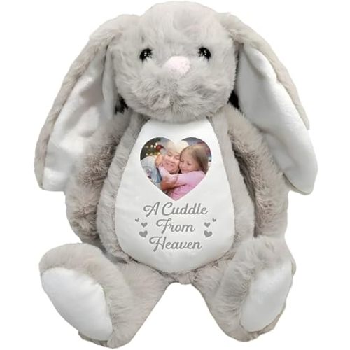 Custom Photo A Cuddle from Heaven Stuffed Animal Memorial - Personalized Soft Toy Bunny, Sympathy Gift for Loss of Loved One, Remembrance Keepsake Rabbit