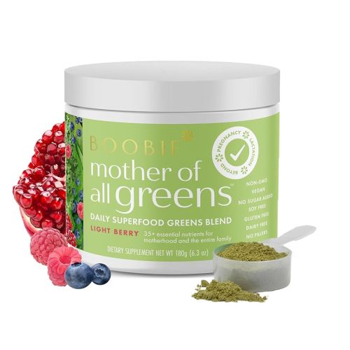 Boobie Mother of All Greens | Your New Family Ritual, Daily Super Greens Powder with 35+ Essential Nutrients for Moms & Families | Vegan, Gluten Free, & Sugar Free | Light Berry Flavor, 30 svgs