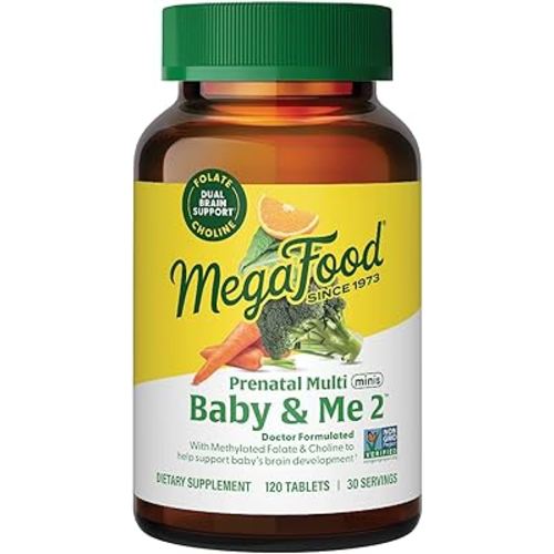 MegaFood Baby & Me 2 Prenatal Multi Minis - Prenatal Vitamins for Women with Choline & Methyl Folate - Gluten-Free, Vegetarian, Pre Natal Multivitamin for Women – 120 Minis Tablets, 30 Servings