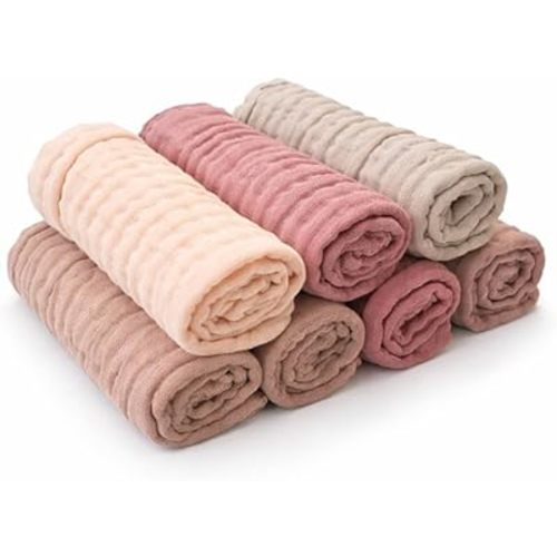Kestel Muslin Baby Washcloths and Burp Cloths, 100% Cotton Baby Bath Wash Cloths, Soft & Absorbent for Newborns and Toddlers, Reusable 12x12 Inches, 7 Pack (Pastel)
