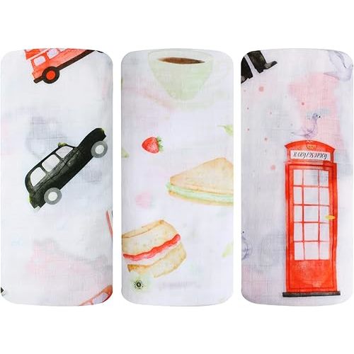 Baby Swaddle Blanket, Pure 100% Cotton, 3 Pack, Muslin Blanket for Boys & Girls, Baby Receiving Swaddle (So British)