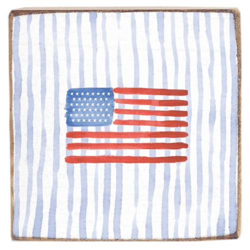 American Flag Watercolor Block Sign