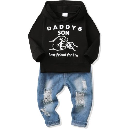NZRVAWS Baby Boy Clothes Toddler Boy Outfit 2 3 4T 6 12 18 24 Month Fall Winter Hoodie Ripped Jeans Clothing