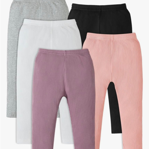5 Pack Baby Girl Pants: Infant Solid Ribbed Pants Soft Cotton Pull On Leggings for Toddler 0-48 Months