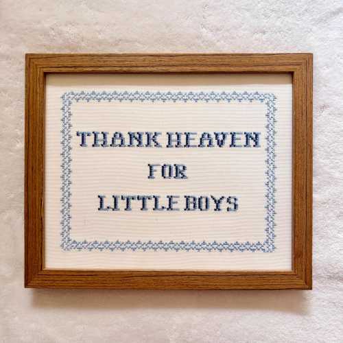 Embroidered "Thank Heaven for Little Boys" Sign, Blue Nursery Wall Art, Baptism Gift