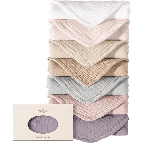 Konssy Muslin Baby Burp Cloths Sets for Unisex- 7 Pack Soft 100% Cotton Burping Clothes for Newborn，Baby Girls and Boys