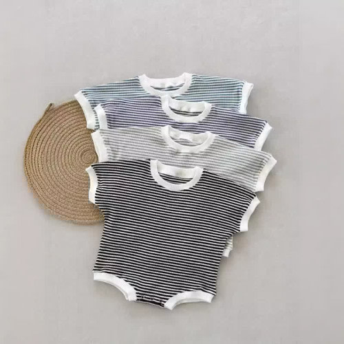 Baby Waffle Striped Loose Simple Bodysuit 3-6M & 6-12M