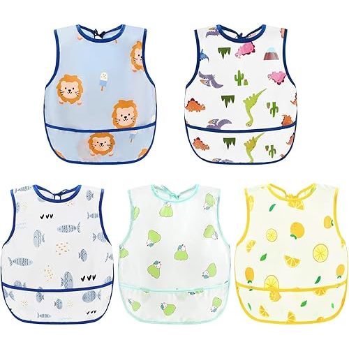 Accmor Baby Bibs, Waterproof Baby Toddler Bibs, Apron Smock Bib for Baby Boys Girls, Essential Must Have for Eating, Feeding