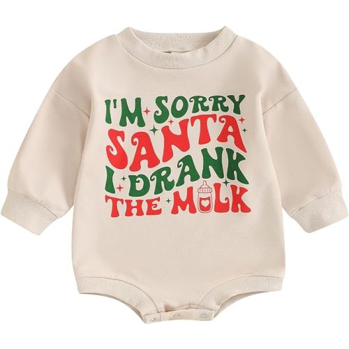 Ayalinggo Newborn Baby Girl Boy Christmas Outfit Sorry Santa Clothing I Drank The Milk Romper Sweatshirt Fall Winter Clothes