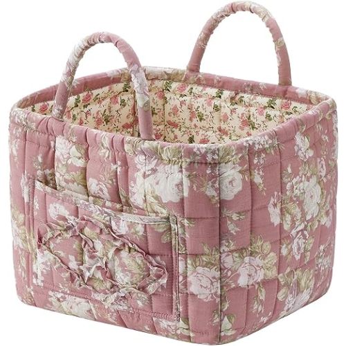 Fabric Baskets for Storage - Quilted Boho Floral Basket with Handles, Foldable Organizer for Home, Office, Clothes, Blankets, Books or Toys - 12'' x 10'' x 10''(Multi)