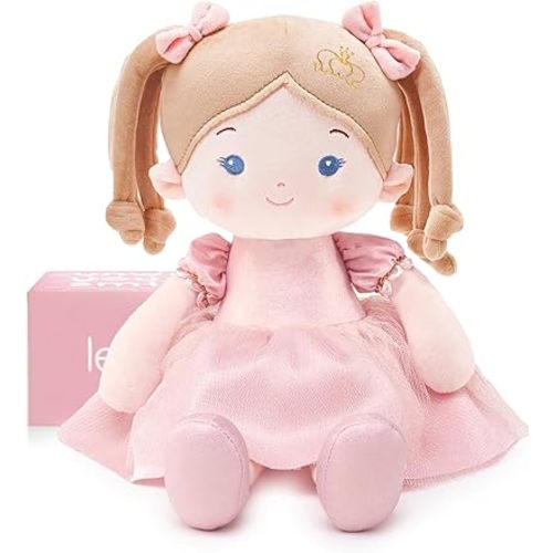 LeyaDoll Soft Baby Doll Toys (16''), My First Baby Rag Doll for 1 Year-Old Girl Birthday Gift, Christmas Plush Toys Gift for Toddler Kids Infants-Princess-Coral