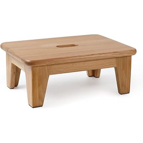 CONSDAN Oak Step Stool for Bed, Wooden Stool for Adults & Seniors - 6.5" High, Non-Slip Mat, No Assembly Needed, Solid Wood, Natural Color
