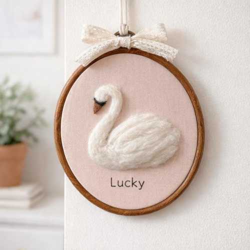 Personalized Needle Felted Swan Embroidery Hoop, Custom Nursery Decor