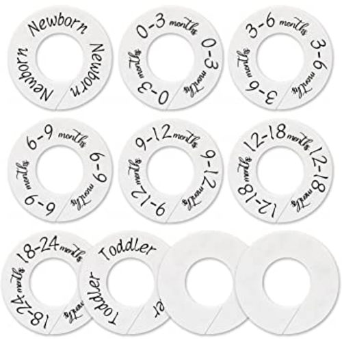 Baby Closet Dividers - Set of 10 from Newborn to Toddler and 2 Blanks with Colored Box,Baby Size Divider Fits 1.65" Rod- [White Unisex]