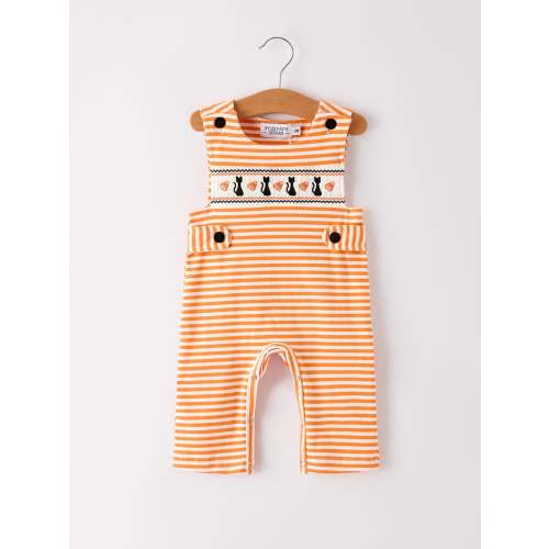 Halloween Striped Baby Boys Romper with Cat Smocking Embroidery – Perf – Witching Hour Baby