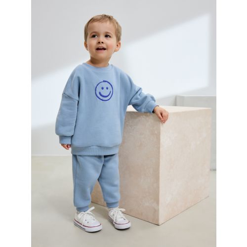Light Blue Single Printed Crew Neck Sweat Top & Joggers Set (3mths-7yrs)