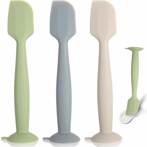 Baby Diaper Cream Spatula 3 Pack Diaper Spatulas Soft Silicone Diaper Cream Applicator Baby Butt Paste Spatula Brush with Suction Base,Full Size(Gray+Off-white+Green