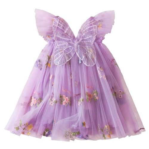 Toddler Baby Girl Tulle Dress Sleeveless Layered Tutu Dress Fluffy Flower Sundress with Back Butterfly
