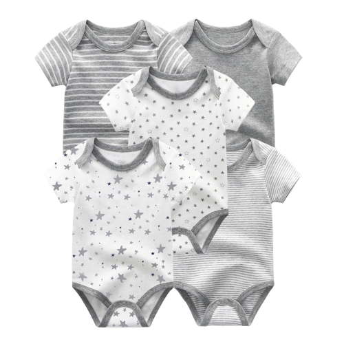 Zavbaby Baby Boy Girl Cotton Short Sleeve Bodysuits,5-Pack,Sizes 0-12M