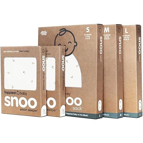 Happiest Baby The Big Bundle 100% Organic Cotton - Includes 3 SNOO Sacks and 2 SNOO Bassinet Fitted Sheets (Ivory Cherries)