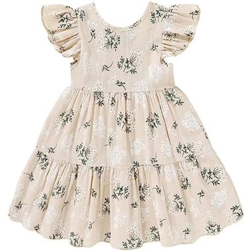 YOUNGER TREE Toddler Baby Girl Boho Dress Linen Ruffle Sleeveless Casual Dress Kids Solid Floral Summer Beach Sundress