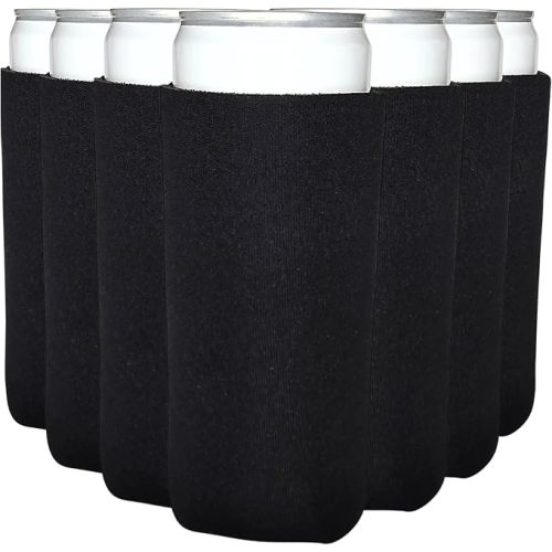Slim Can Cooler Sleeves in Bulk, Blank, 12-Pack, Black | Skinny Tall, Sublimation, Vinyl, DTF, Plain Coolers, Thin Soft Sleeve Blanks for Beer Cans and Bottles, 12 oz Drink Insulator