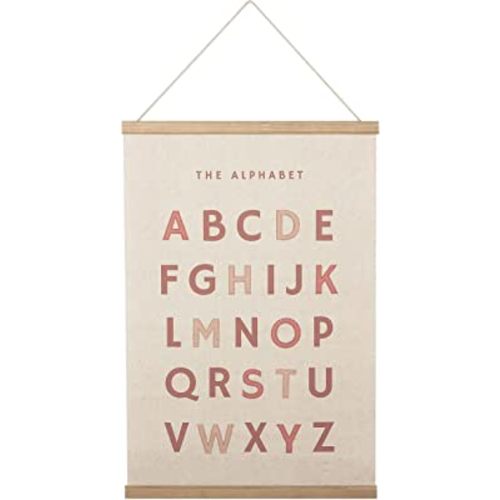 Bon et Beau 16×24 Inch Embroidered Alphabet Poster Framed with Wood Hanger - Dusty Pink Wall Decor for Girls Nursery, Bedroom, Playroom, Toddler and Kids Room