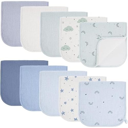Bearmoss 10 Pack Muslin Burp Cloths, Soft Absorbent Baby Burping Cloths for Unisex Boys and Girls, Newborn Essentials Large Extra Washcloths, 20x10 inches