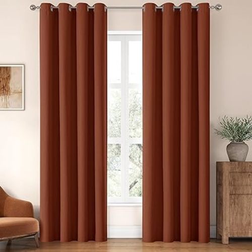ChrisDowa 100% Blackout Terracotta Solid Curtains 84 Inches Long 2 Panels for Bedroom Living Room,Farmhouse Room Darkening Thermal Insulated Soundproof Grommet Top Window Treatment Drapes,52x84