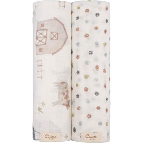 Crane Baby Charlie 2-pc. Farmhouse Tractor Dot Swaddle Set, 100% Cotton Muslin Swaddle for Newborns, Baby Boy Blanket Neutral, Infant Receiving Blankets for Boys, Rustic Farm Nursery Decor