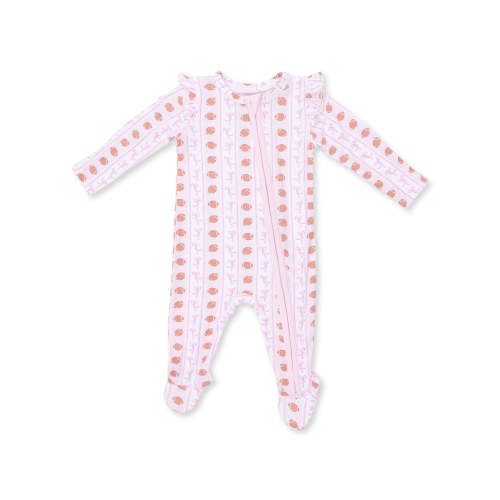 Ruffle Sleeve 2-Way Zip Footie, Football Bow Stripe